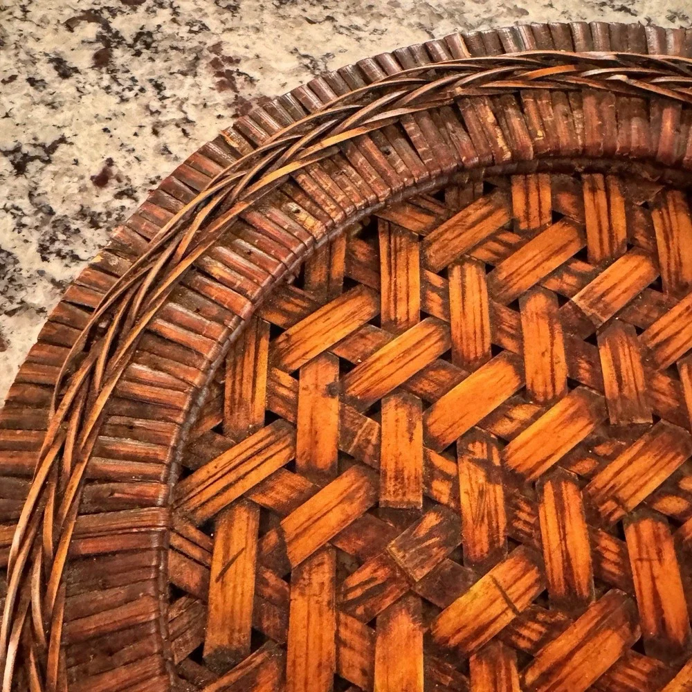 Vintage Handwoven Rattan Reed Round Tray 13